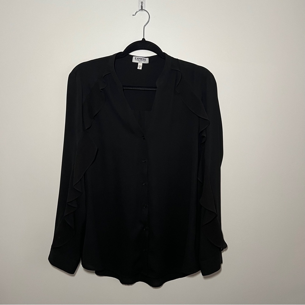 Express The Portofino Slim Fit Ruffle Blouse Size L